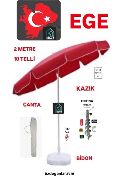 Ege Plaj Deniz Havuz Kamp Güneş Şemsiyesi +Kazık+Çanta+Bidon