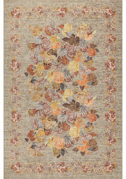 Florart Bej / Sarı Vintage Dokulu Çiçek Desenli Dokuma Tabanlı Şönil Halı Al 471 fiyatları