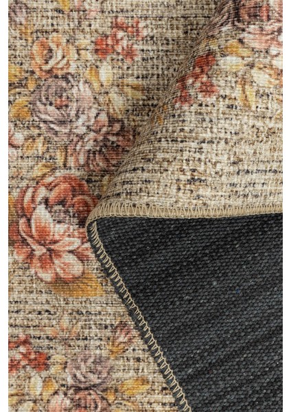Florart Bej / Sarı Vintage Dokulu Çiçek Desenli Dokuma Tabanlı Şönil Halı Al 471 indirimleri
