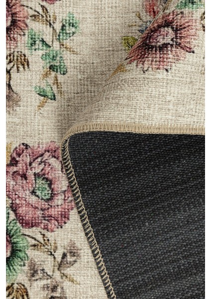 Florart Krem / Çok Renkli Vintage Dokulu Doğa Temalı Çiçekli Dokuma Tabanlı Şönil Halı Al 489 indirimleri