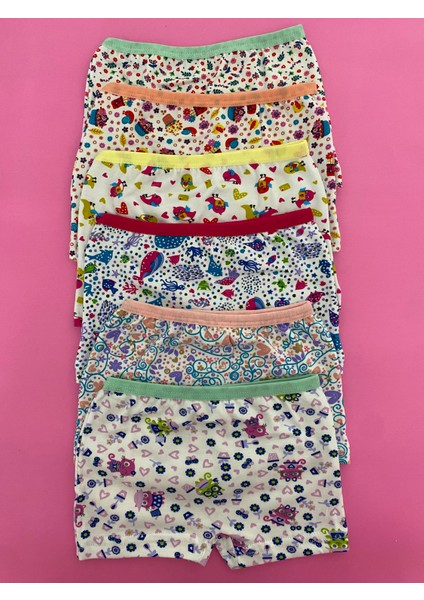 Kız Çocuk Elastan Emprime Şort 6'lı Paket-Renkli