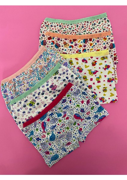 Kız Çocuk Elastan Emprime Şort 6'lı Paket-Renkli fiyatları