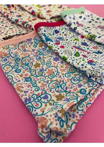 Kız Çocuk Elastan Emprime Şort 6'lı Paket-Renkli modelleri