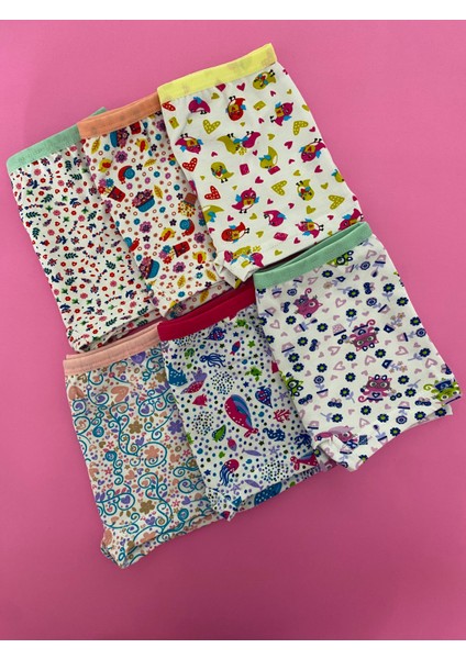 Kız Çocuk Elastan Emprime Şort 6'lı Paket-Renkli fırsatları