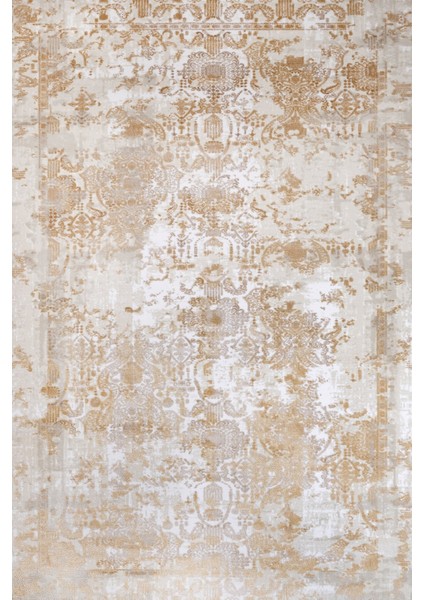 Gold Klasik Etnik Modern Desenli Pamuk Makinada Yıkanabilir Hav Toz Vermez Leke Tutmayan Kaymaz Taban Dijital Makine Baskı Salon Yolluk Mutfak Halı