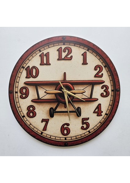 Pervaneli Uçak Temalı Duvar Saati Pilot - Havacı - Uçak Tutkunu