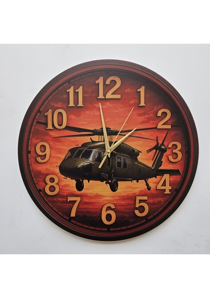 Helikopter Temalı Duvar Saati Pilot - Havacı - Uçak Tutkunu