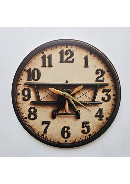 Pervaneli Uçak Temalı Duvar Saati Pilot - Havacı - Uçak Tutkunu