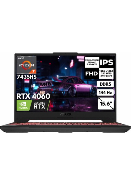 Tuf Gaming A15 Ryzen 7 7435HS 24 GB 4 Tbssd 8gb RTX4060 15.6" 144Hz Fhd Windows 11 Home Taşınabilir Bilgisayar FA507NVR157AT40