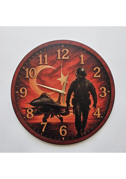 Askeri Pilot ve Jet Temalı Duvar Saati Pilot - Havacı - Uçak Tutkunu