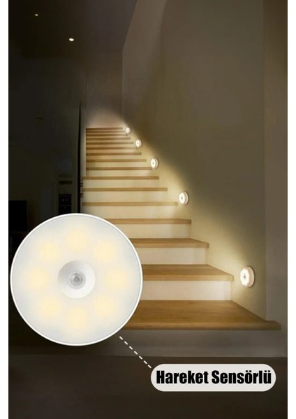 Çok Amaçlı Şarjlı Hareket Sensörlü LED Yuvarlak Lamba(Beyaz) fırsatları