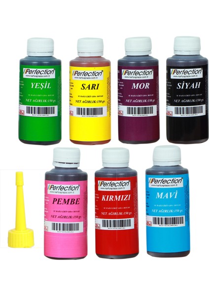 Chef 7'li Sıvı Su Bazlı Likit Gıda Boyası Siyah Pembe Mor Sarı Kırmızı Mavi Yeşil 7 x 150 gr .