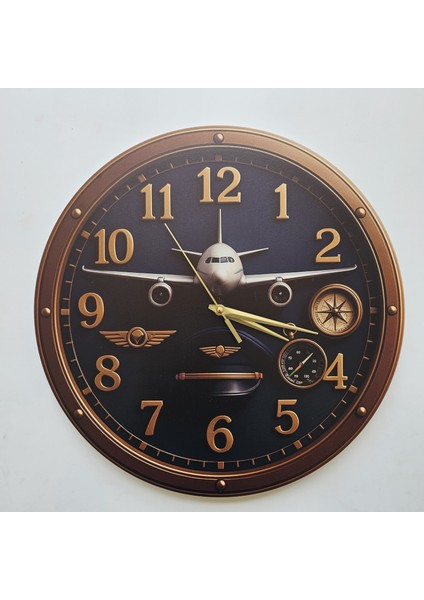 Yolcu Uçak Temalı Duvar Saati Pilot - Havacı - Uçak Tutkunu