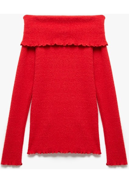 Omzu Açık Kırmızı Kadın Uzun Kollu T-Shirt 6WAL10086IK