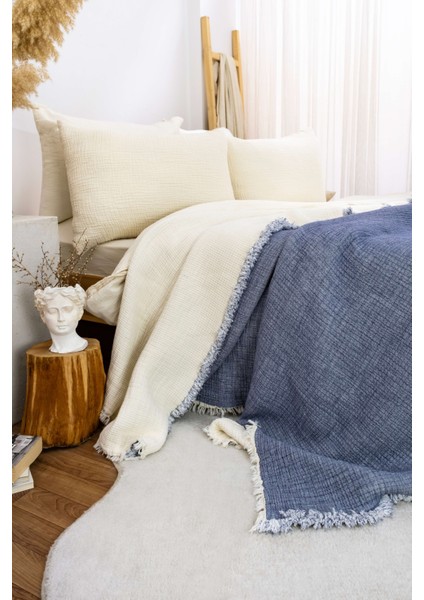 HB&Victory Müslin 6 Katlı %100 Pamuk Yorgan İndigo Renk Tek Kişilik 170X260 Cm.