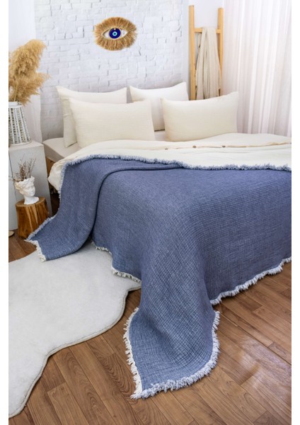 HB&Victory Müslin 6 Katlı %100 Pamuk Yorgan İndigo Renk Tek Kişilik 170X260 Cm. fırsatları