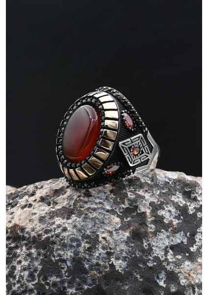 Kırmızı Akik Taşlı 925 Ayar Gümüş Yüzük 902208 fiyatları