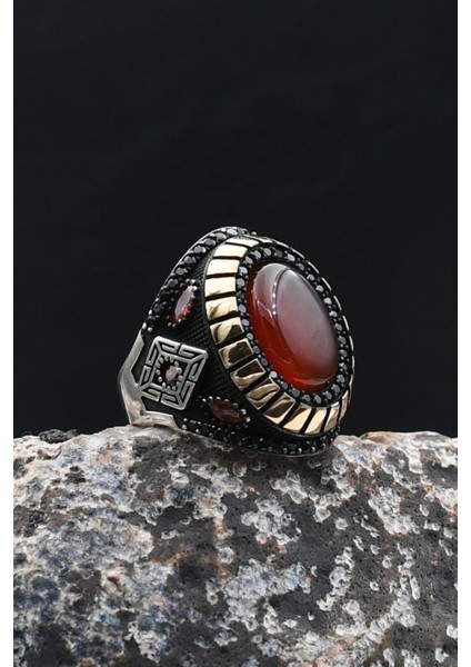 Kırmızı Akik Taşlı 925 Ayar Gümüş Yüzük 902208 modelleri
