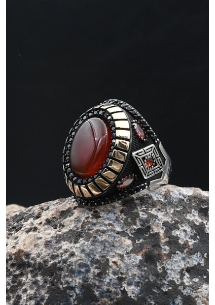 Kırmızı Akik Taşlı 925 Ayar Gümüş Yüzük 902208 fırsatları