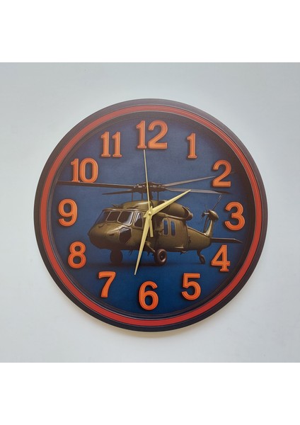 Helikopter Temalı Duvar Saati Pilot - Havacı - Uçak Tutkunu