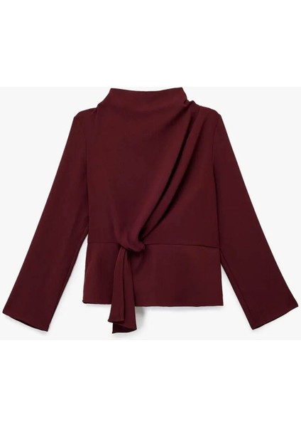 Düğüm Detaylı Dik Yaka Bordo Kadın Bluz 6WAK60021UW