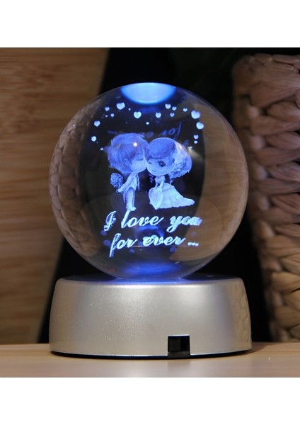 Ledli Usb'li Plastik Standlı Sevgili Çiftler I Love You Forever Kristal Küre Renkli Rgb LED 3D Lamba fiyatları