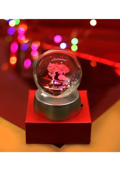 Ledli Usb'li Plastik Standlı Sevgili Çiftler I Love You Forever Kristal Küre Renkli Rgb LED 3D Lamba fırsatları