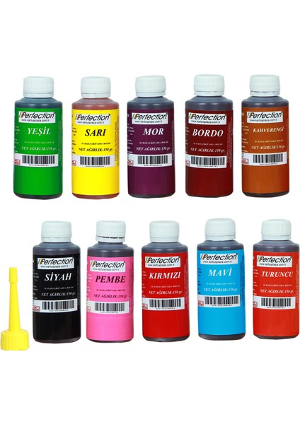 Chef 10'lu Sıvı Su Bazlı Likit Gıda Boyası Kahverengi Siyah Bordo Pembe Turuncu Sarı Kırmızı Mavi Yeşil Mor 10 x 150 gr .
