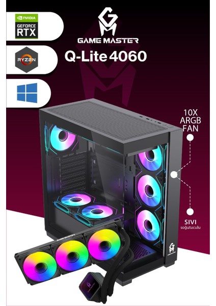 Qlite 4060 R5 5600 Cpu 32GB Ddr4 Ram 1tb M.2 RTX4060 10X Argb Fan Sıvı Soğutuculu Siyah Gaming Pc fiyatları