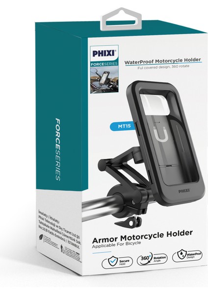 Force MT15 Su Geçirmez, Açısı Ayarlanabilir, Motosiklet, Scooter, Atv ve Bisiklet Telefon modelleri