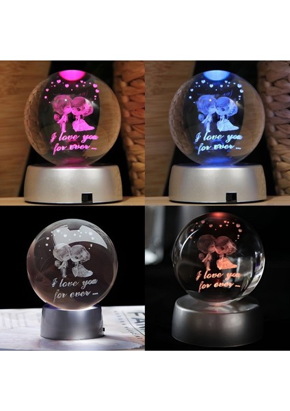 Ledli Usb'li Plastik Standlı Sevgili Çiftler I Love You Forever Kristal Küre Renkli Rgb LED 3D Lamba