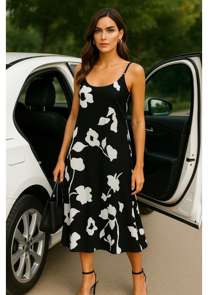 Flower Çiçek Desen Askılı Ithal Saten Elbise fiyatları