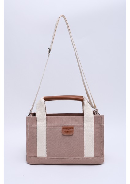 Koyu Vizon SHK138 2 Bölmeli Kanvas Kumaş Ayarlanabilir Askılı Fermuarlı El, Kol ve Omuz Çantası