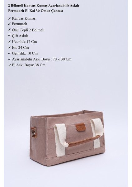 Koyu Vizon SHK138 2 Bölmeli Kanvas Kumaş Ayarlanabilir Askılı Fermuarlı El, Kol ve Omuz Çantası modelleri