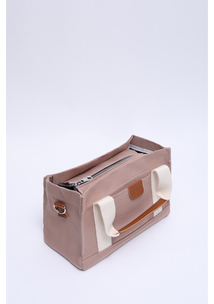 Koyu Vizon SHK138 2 Bölmeli Kanvas Kumaş Ayarlanabilir Askılı Fermuarlı El, Kol ve Omuz Çantası