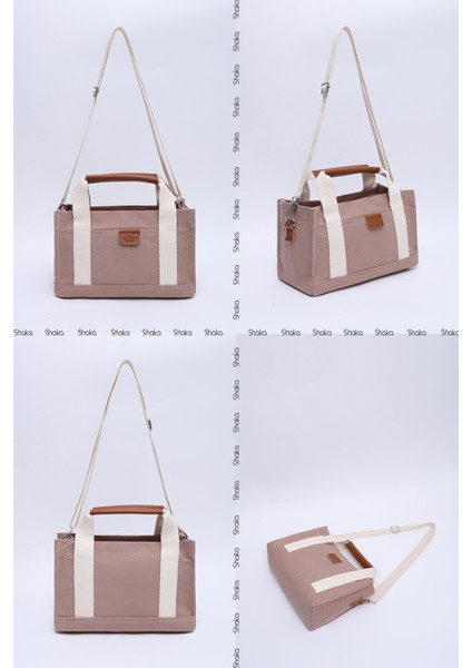 Koyu Vizon SHK138 2 Bölmeli Kanvas Kumaş Ayarlanabilir Askılı Fermuarlı El, Kol ve Omuz Çantası