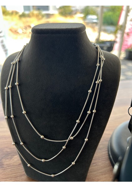 Çelik Üç Katlı Top Detaylı Kadın Kolye – Paslanmaz Çelik Zincir modelleri