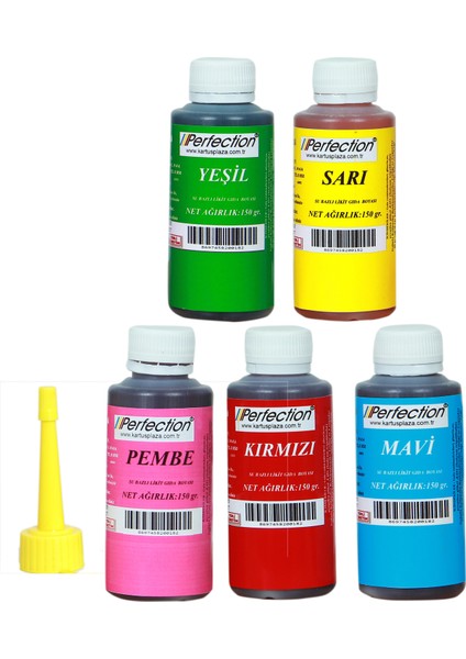 Chef 5'li Sıvı Su Bazlı Likit Gıda Boyası Pembe Sarı Kırmızı Mavi Yeşil 5 x 150 gr.