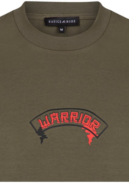 Basics&more Erkek Haki Warrior Baskılı Oversize Tişört – Warrıor fiyatları