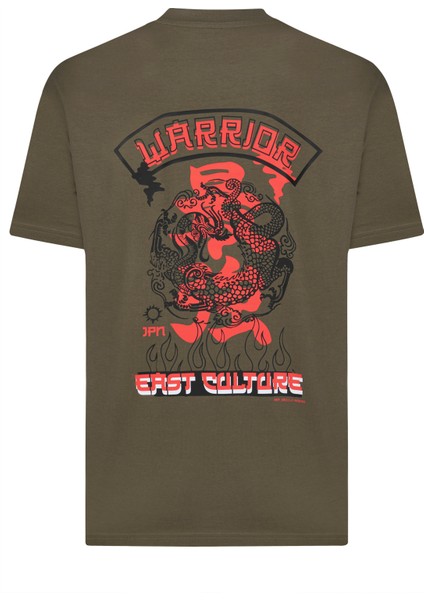 Basics&more Erkek Haki Warrior Baskılı Oversize Tişört – Warrıor modelleri