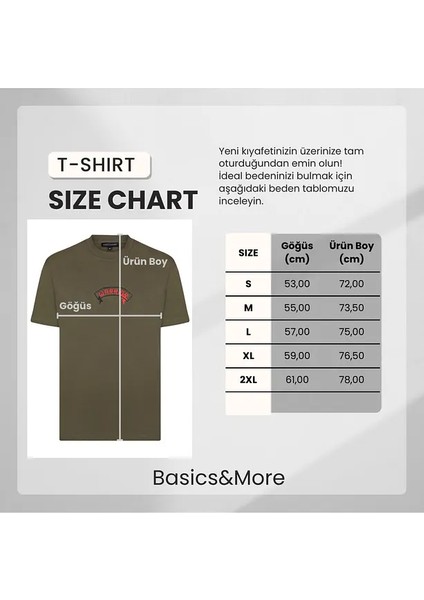 Basics&more Erkek Haki Warrior Baskılı Oversize Tişört – Warrıor fırsatları