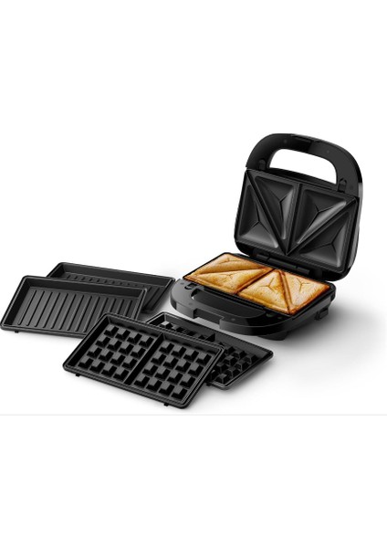 5000 Serisi 3’ü 1 Arada Tost & Waffle & Panini Makinesi, 750W – Çıkarılabilir Yapışmaz Plakalar, Kesme-Mühürleme, Kompakt Tasarım, Siyah (HD2350/80)