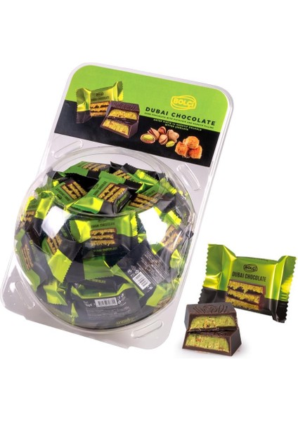 Dubai Çikolatası Fıstıklı Kadayıf Dolgulu Bitter Kare Flowpack Çikolata 16 gr 10`lu