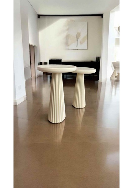 Krem Renk Masif Doğal Ahşap Yan Sehpa Seti – 2’li Zigon & Fiskos Modeli