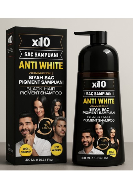(Black/Siyah) Beyaz Kapatıcı Şampuan, Saç Siyahlaştıran Şampuan (Anti White Formula) 300 Ml.