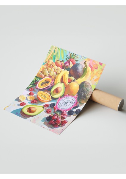 Çerçevesiz Poster, Tropikal Meyve Dilimleri Üstten Görünüm, Mutfak Dekoru Poster No: 110127 modelleri