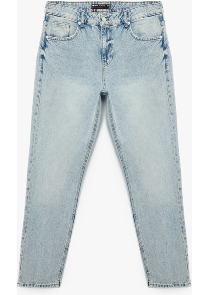 Normal Bel Pamuklu Vintage Straight Fit Jean Pantolon