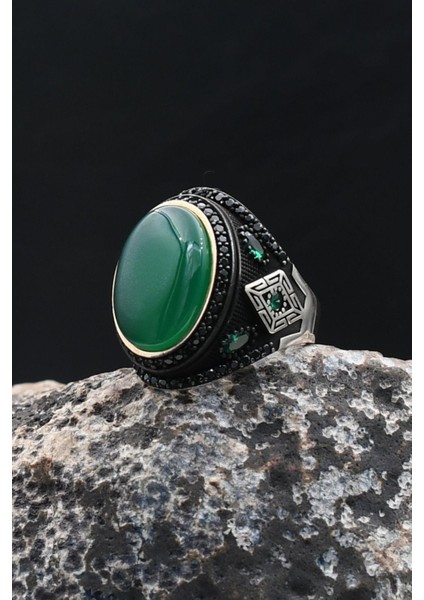 Yeşil Akik Taşlı 925 Ayar Gümüş Erkek Yüzük 902209 fiyatları