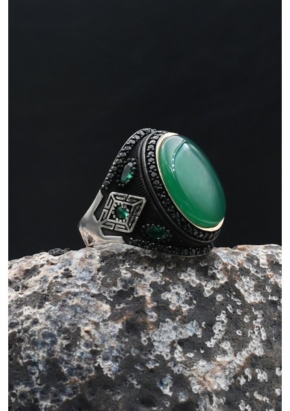 Yeşil Akik Taşlı 925 Ayar Gümüş Erkek Yüzük 902209 modelleri