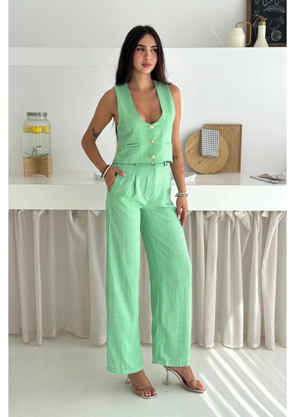 Çizgili Kumaş Yelek Takım Yeşil fiyatları